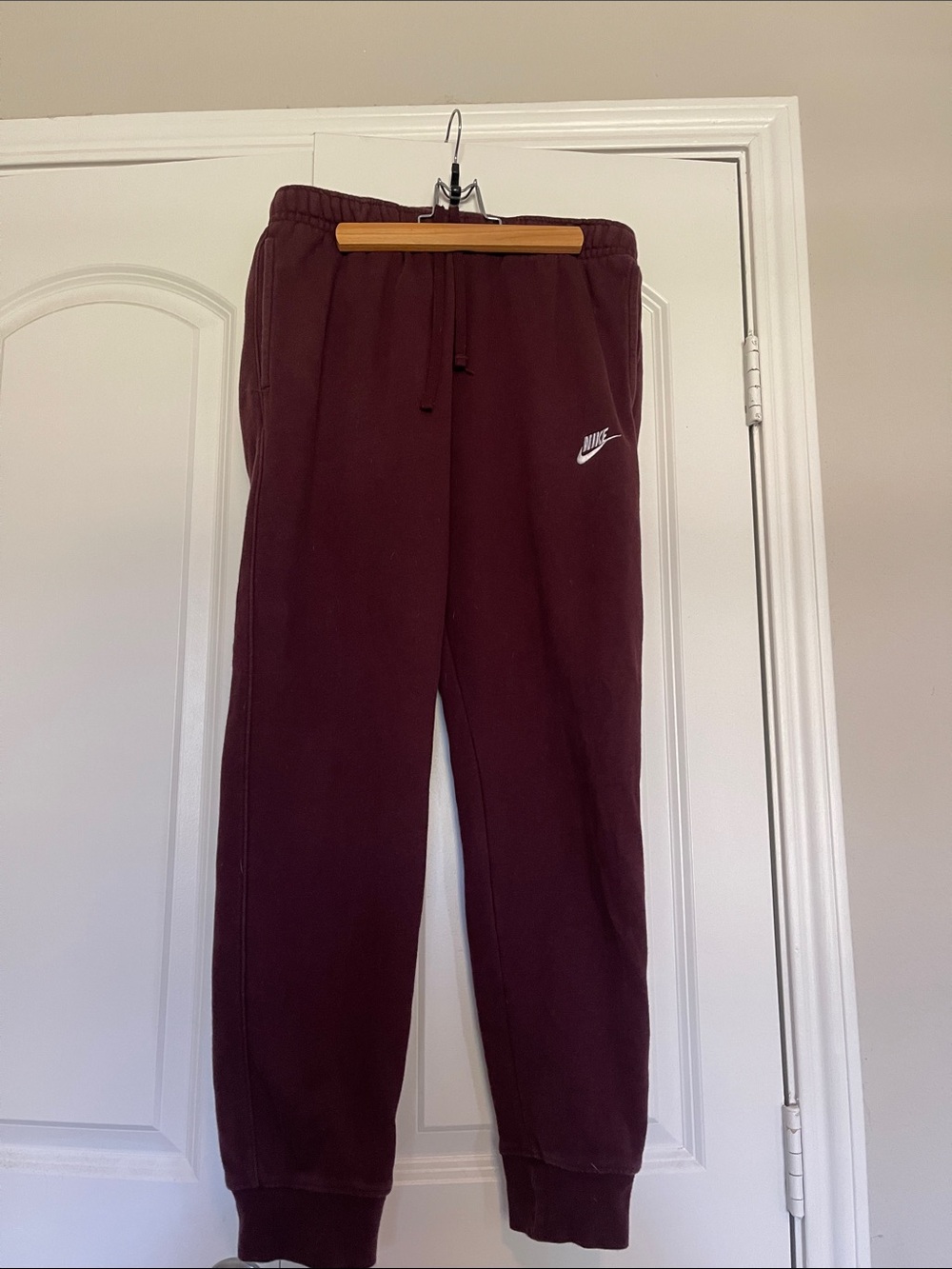 Nike Mens Burgundy Joggers with White Swoosh